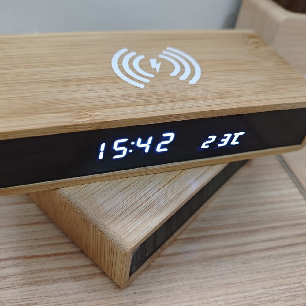 Office Table Accessories Unique - Reloj Digital Multifuncional de Bambú con